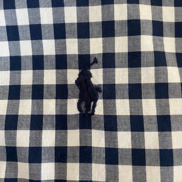 Ralph Lauren Blue Label Slim Fit LS Button Down Cotton Check Shirt Navy Wht Sz 2 - Picture 13 of 14